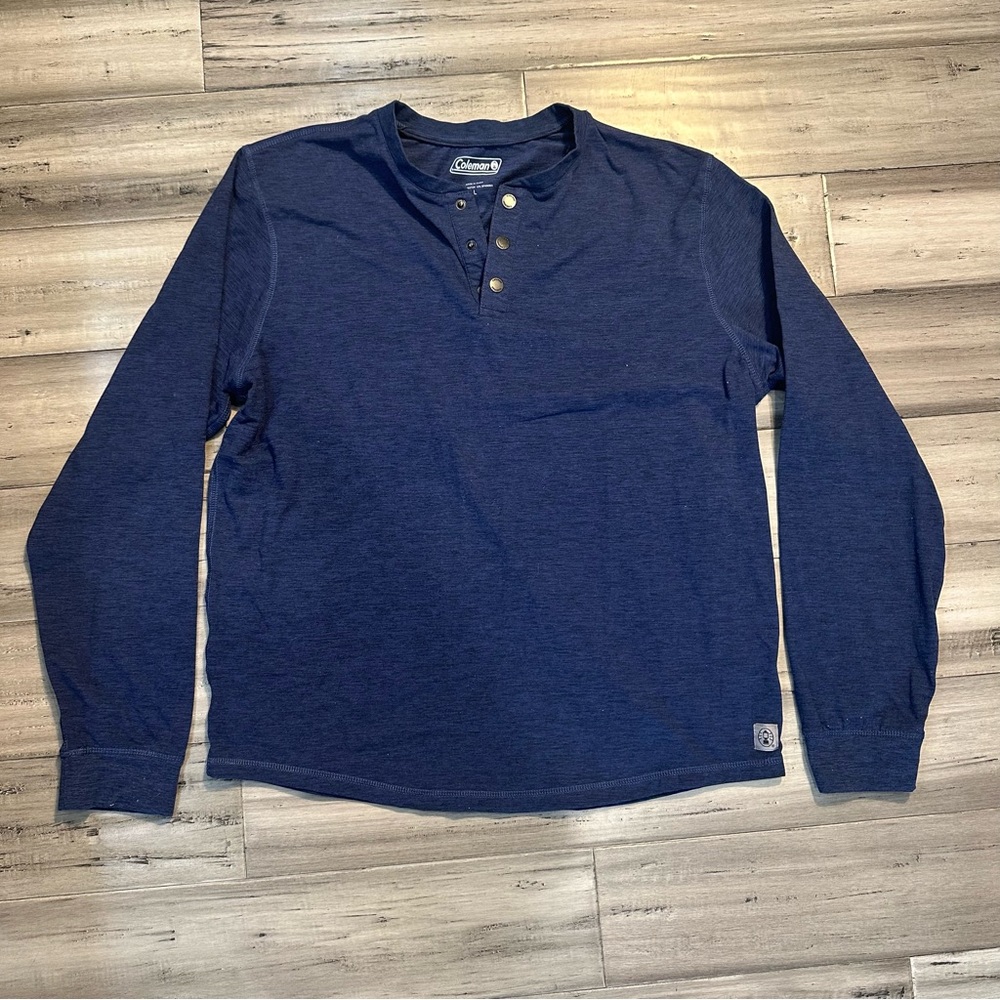 Coleman Men’s Henley Blue Long Sleeve Shirt Size Large